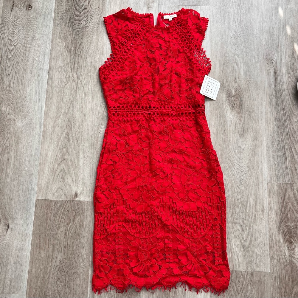 Red Lace Cut Out Sheath Bodycon Dress